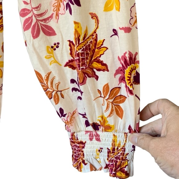 Talbots cotton cream split crewneck with long sleeve with Fall print. EUC Size L - Picture 5 of 9